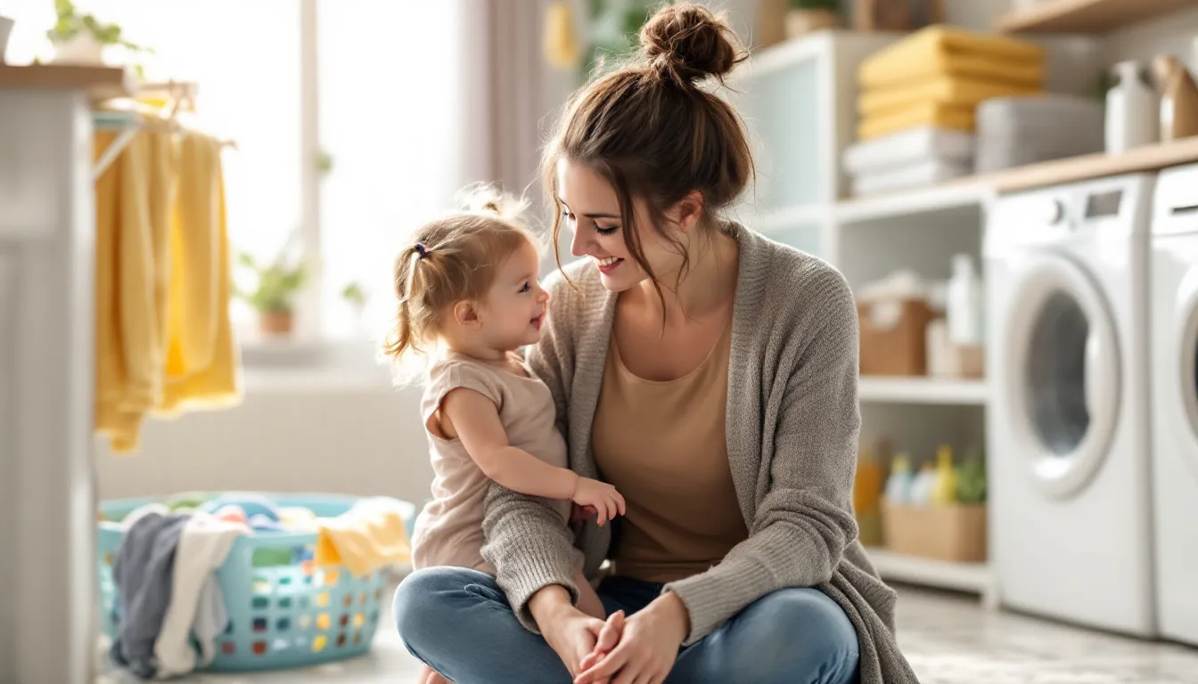 Mutter und Tochter in der Waschküche