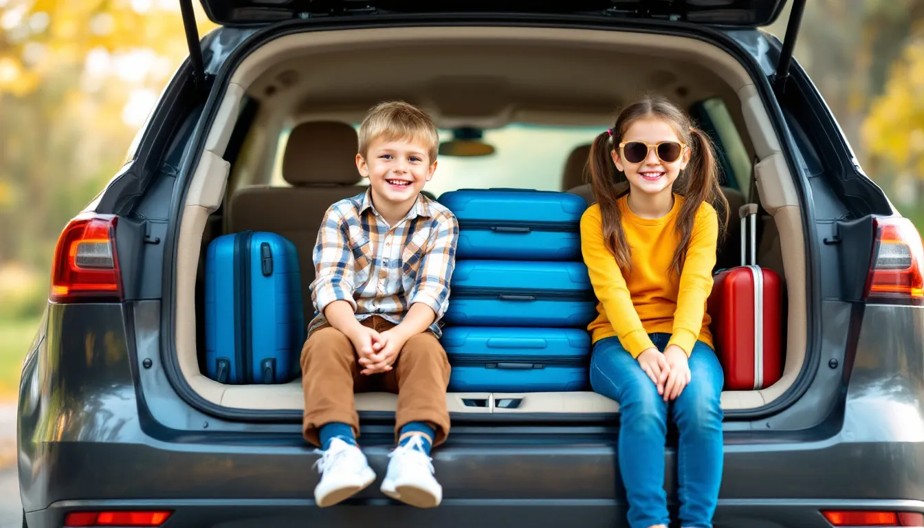 Kinder sitzen im Kofferraum
