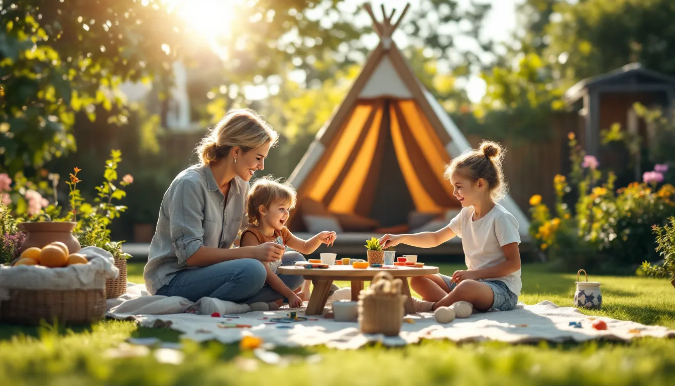 Familienpicknick im Garten