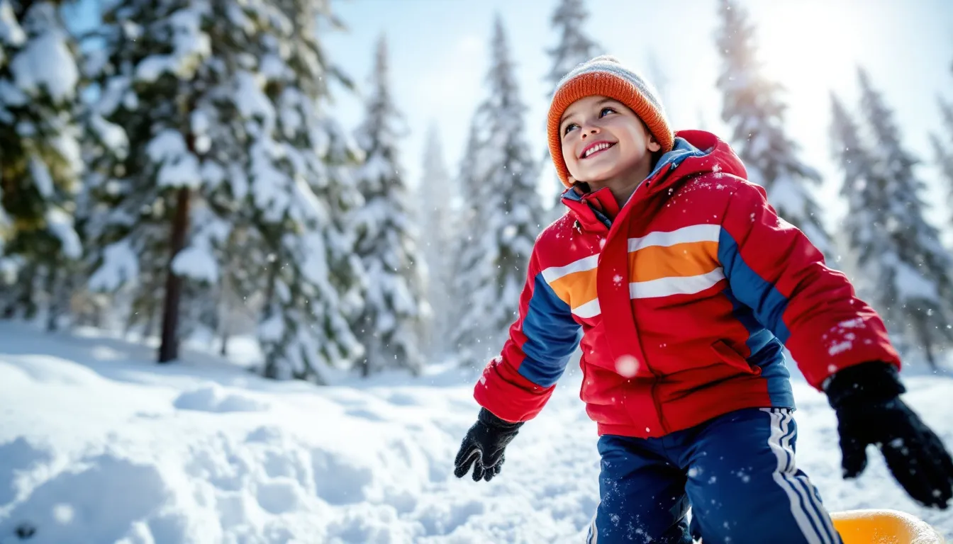 Kind mit Schlitten im Schnee