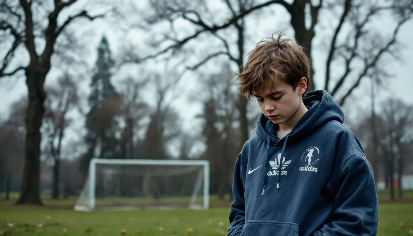 Junge sitzt nachdenklich im Park
