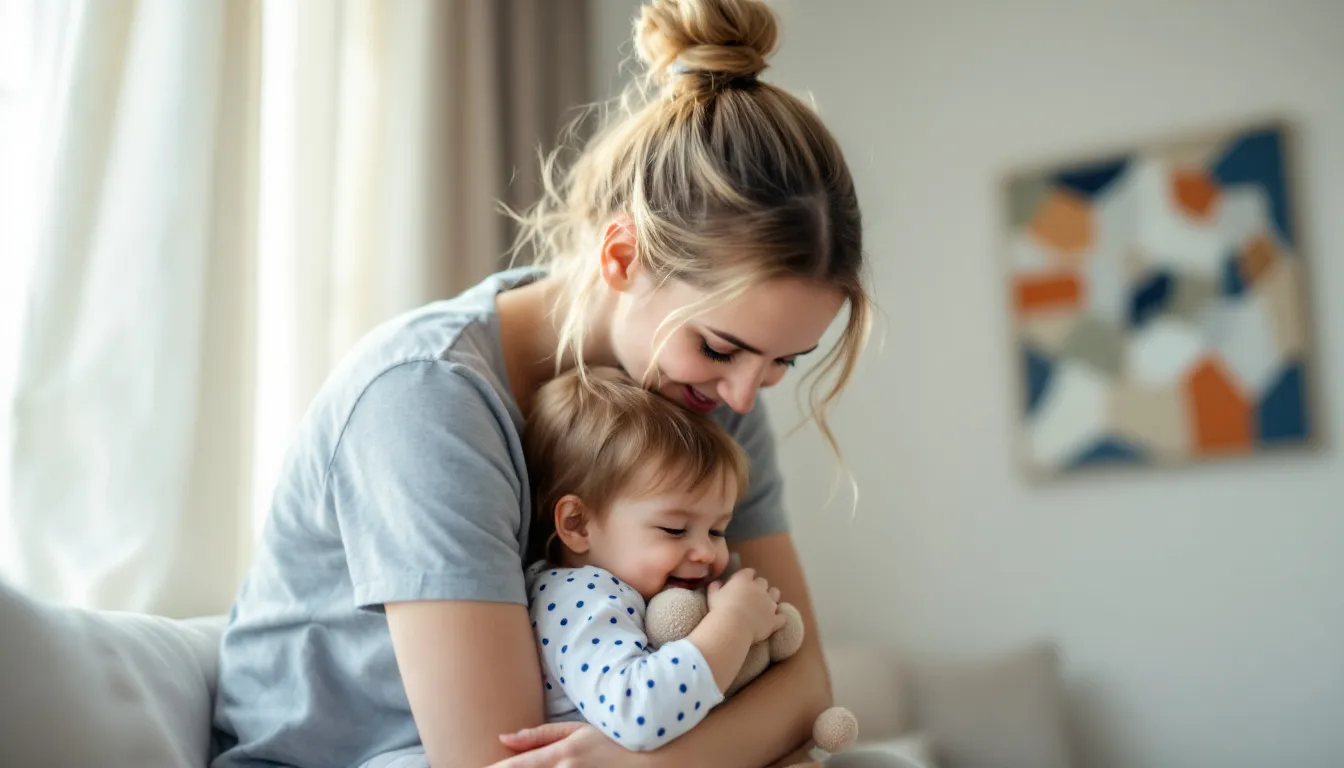 Mama-Tipps: Die innige Umarmung zwischen Mutter und Kind symbolisiert die tiefe Bindung, die für das Wohlbefinden des Kindes unerlässlich ist. 