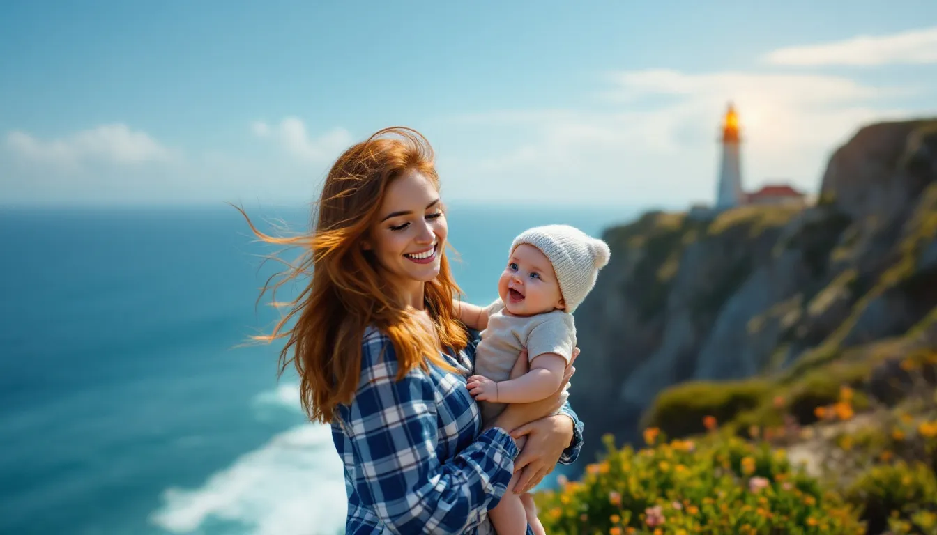 Charlotte Weise mit Baby am Meer